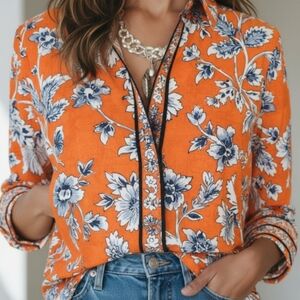 NWOT Cherry Betty Boutique Custom Made Floral Orange Women's Top L